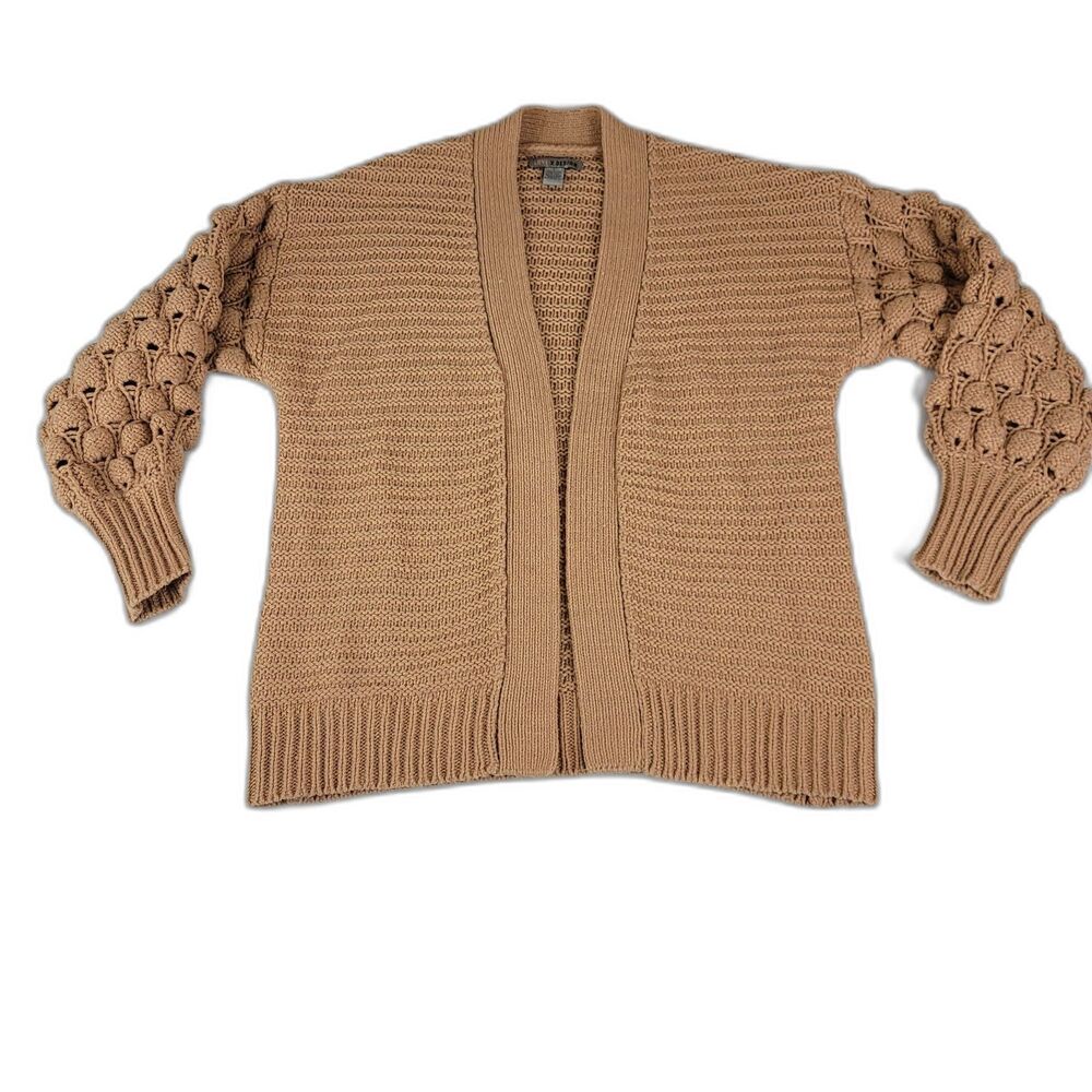 Love X Design Tan Chunky Knit Bubble Sleeve Open Cardigan Women's Size Small